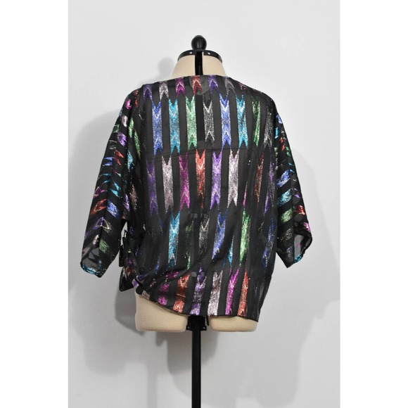 Teddi of California Sheer Black Blouse with Rainbow Metallic Print - Picture 4 of 7